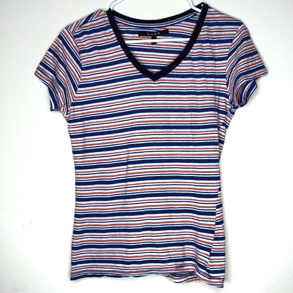 Hype Striped V-Neck T-shirt M
